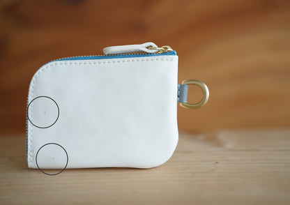 【サンプル品／日焼け】ミニミニジップウォレット｜シボ白・ブルーグリーン